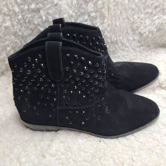 Michael Kors Dani Rhinestone Studded Black Suede Ankle Boots - Picture 1 of 7